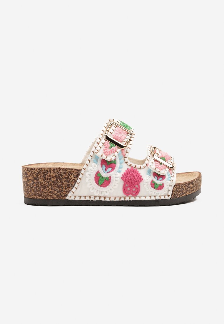 damerose Papuci Albi cu Talpă Groasă Decorați cu Broderie în Stil Boho Falenia