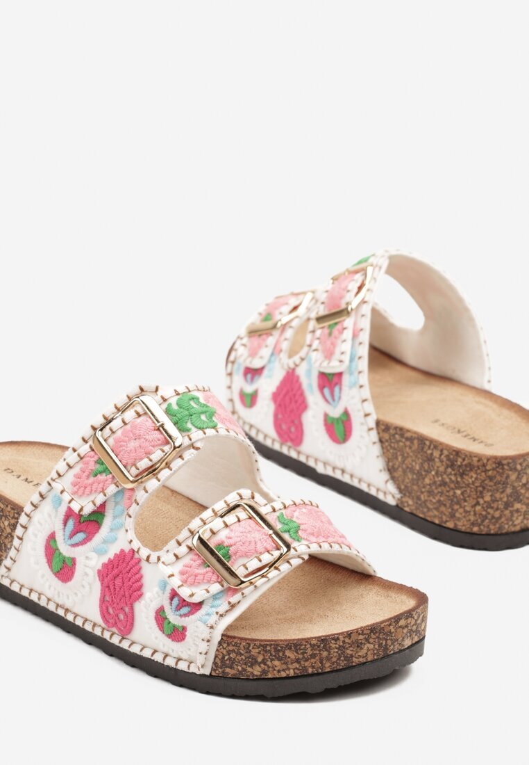 damerose Papuci Albi cu Talpă Groasă Decorați cu Broderie în Stil Boho Falenia