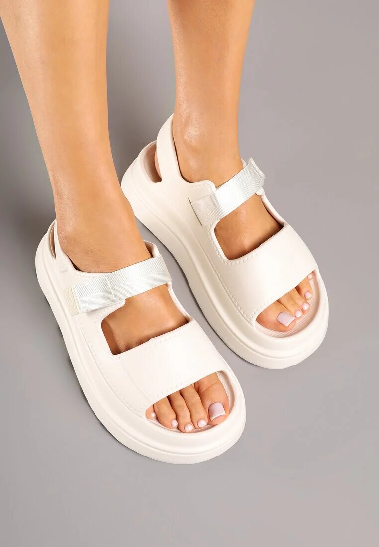 damerose Sandale Albe din Spumă Chunky cu Talpă Groasă și închidere Velcro Obenae
