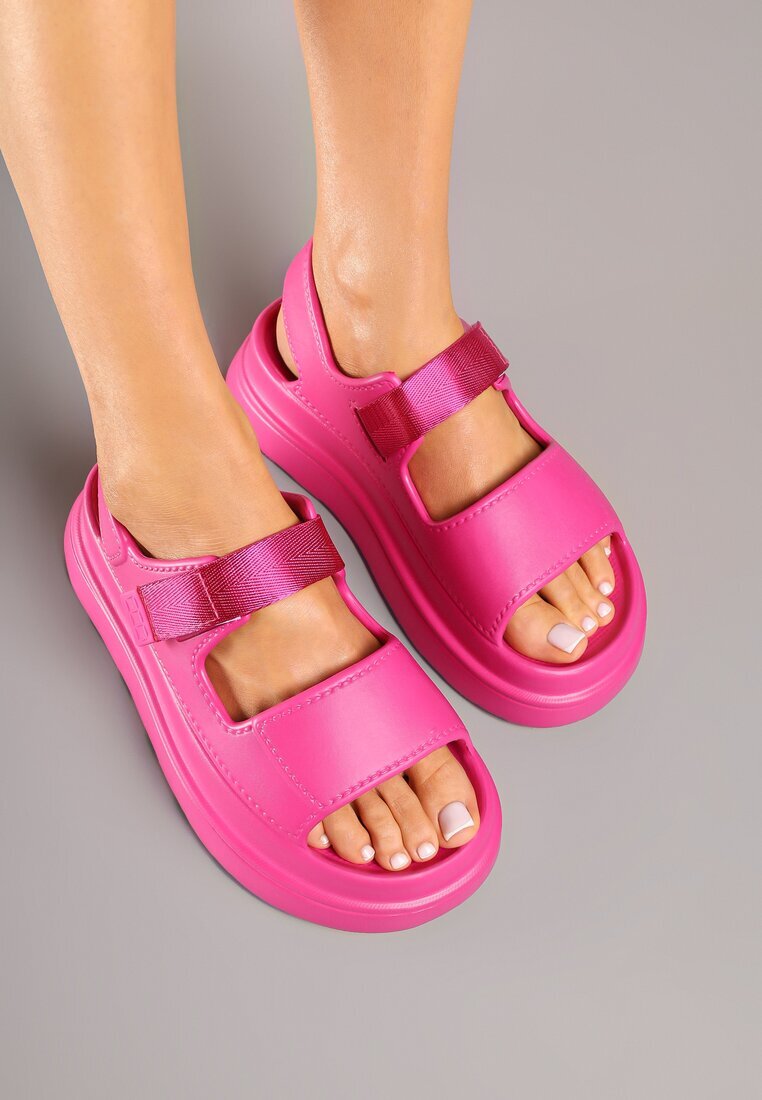 damerose Sandale Fucsia din Spumă Chunky pe Talpă Groasă cu închidere Velcro Obenae