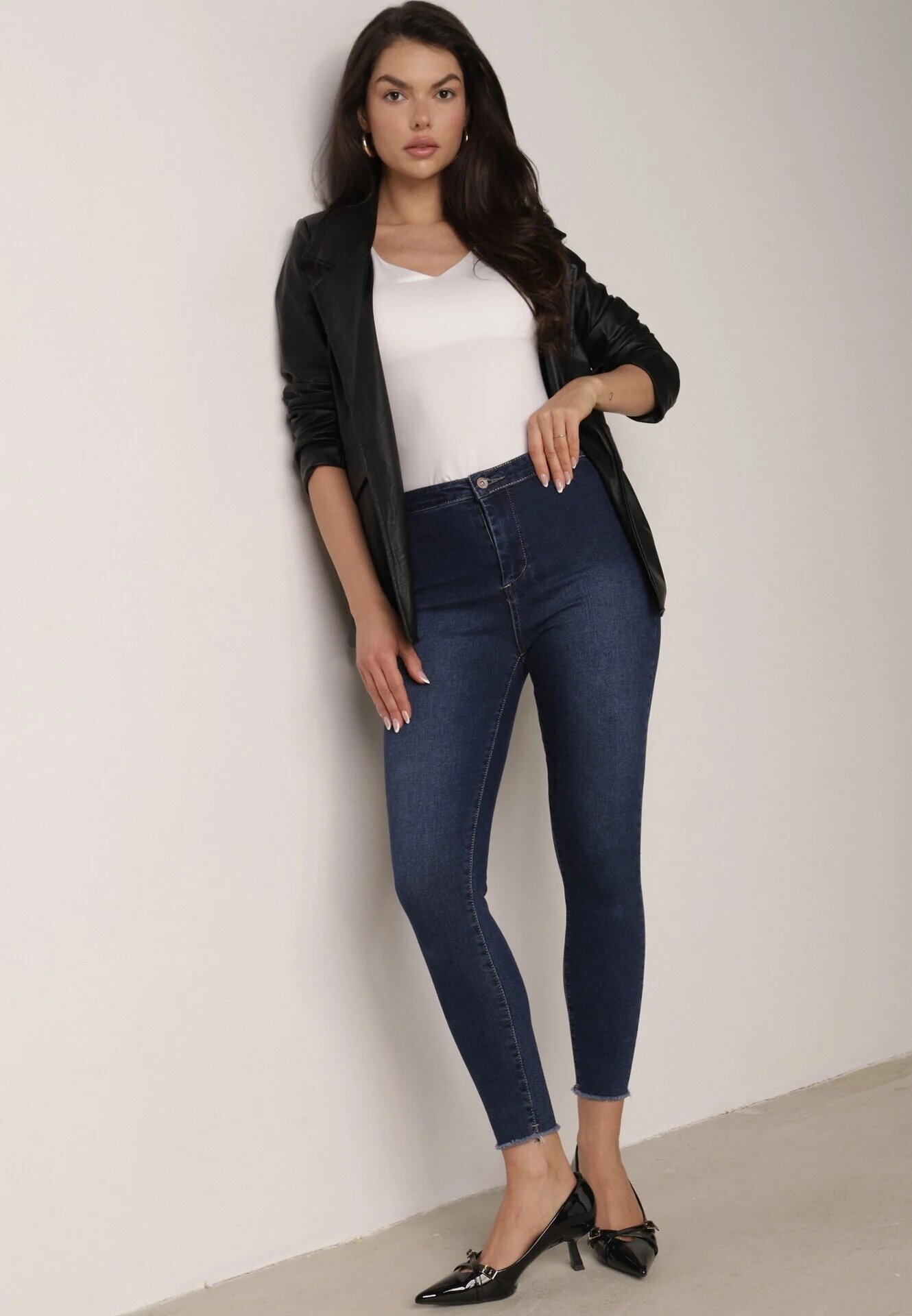 daysie Blugi Bleumarin Skinny cu Tivuri Franjurate Velesta