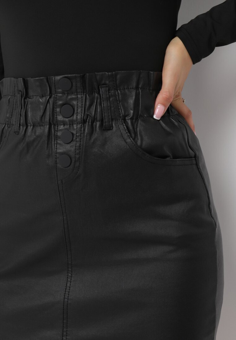 daysie Fustă Negru Mini cu talie încrețită din imitație de piele Valma