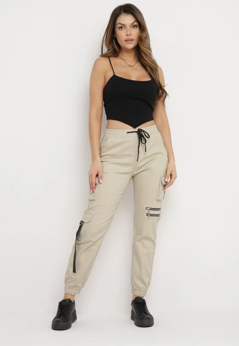 daysie Pantaloni Bej deschis Din bumbac Stil jogger Cu buzunare largi Atilin