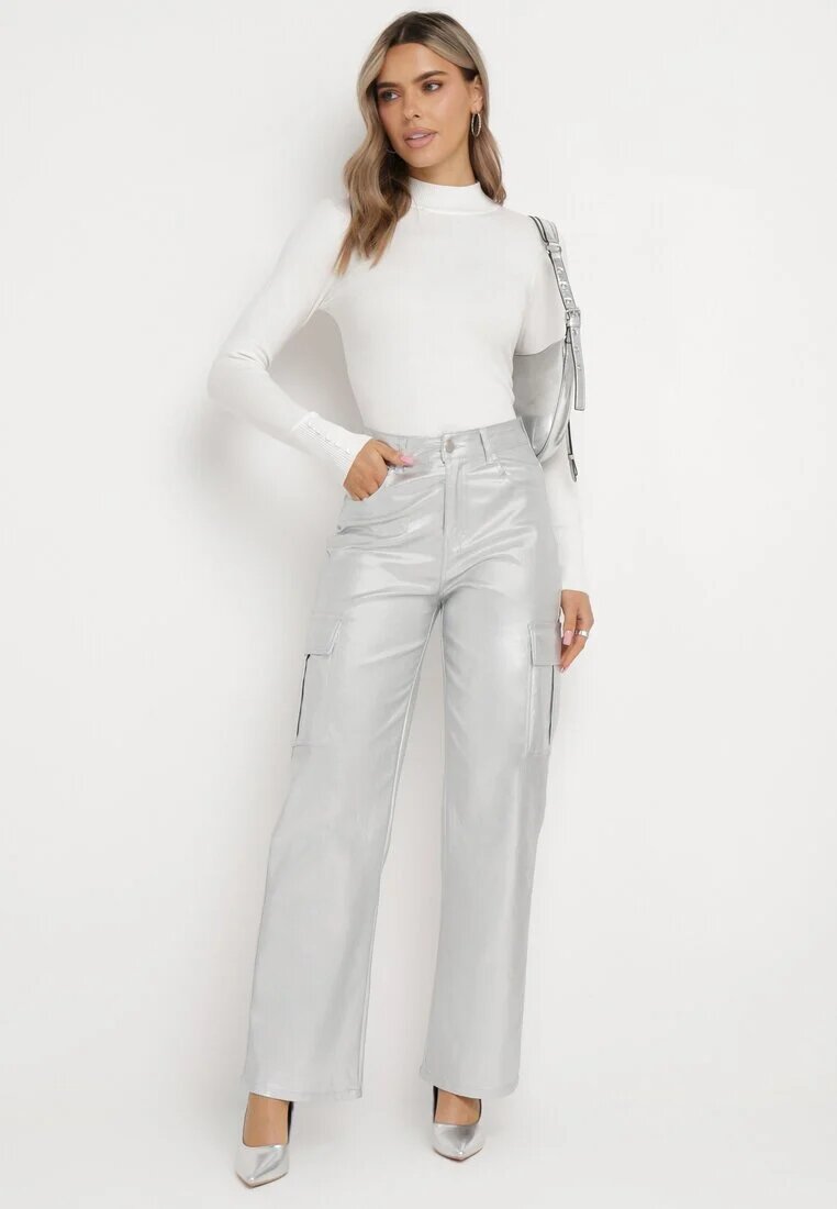 daysie Pantaloni Cargo Argintii Metalici cu Buzunare Rainsey