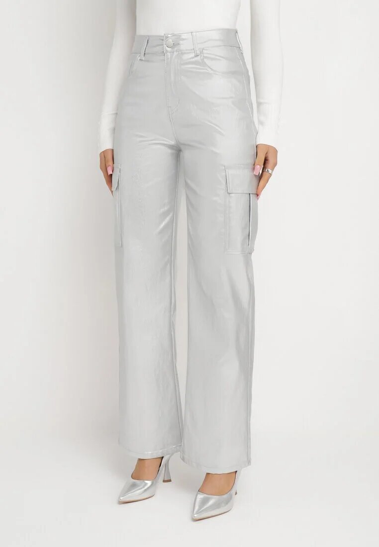 daysie Pantaloni Cargo Argintii Metalici cu Buzunare Rainsey