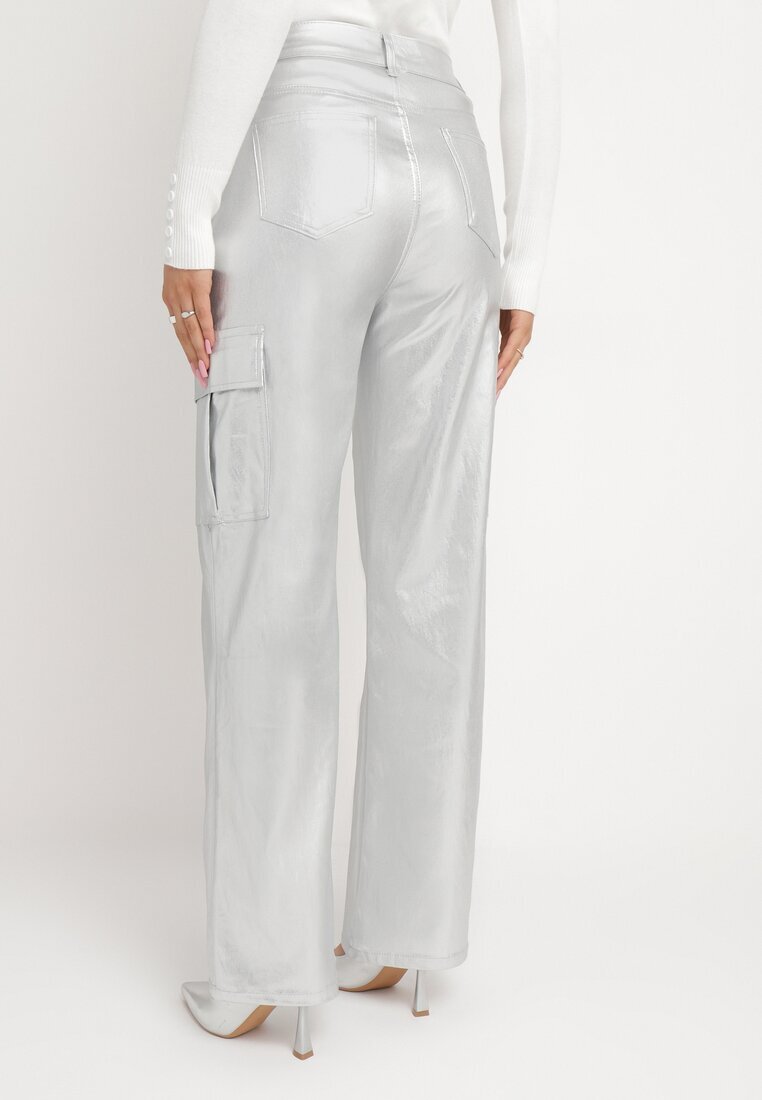daysie Pantaloni Cargo Argintii Metalici cu Buzunare Rainsey