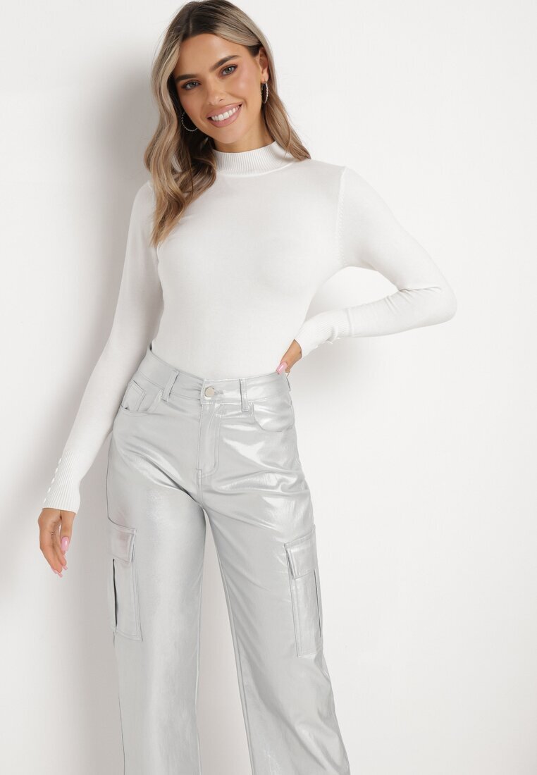 daysie Pantaloni Cargo Argintii Metalici cu Buzunare Rainsey