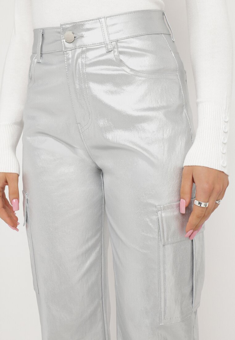 daysie Pantaloni Cargo Argintii Metalici cu Buzunare Rainsey