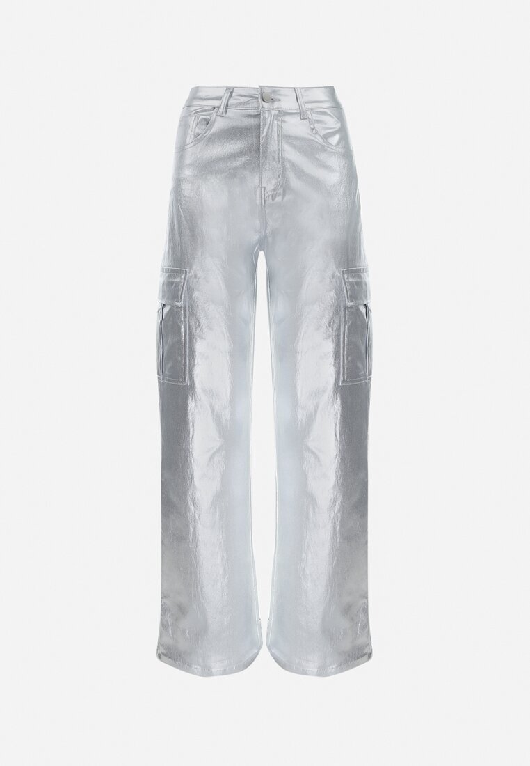 daysie Pantaloni Cargo Argintii Metalici cu Buzunare Rainsey