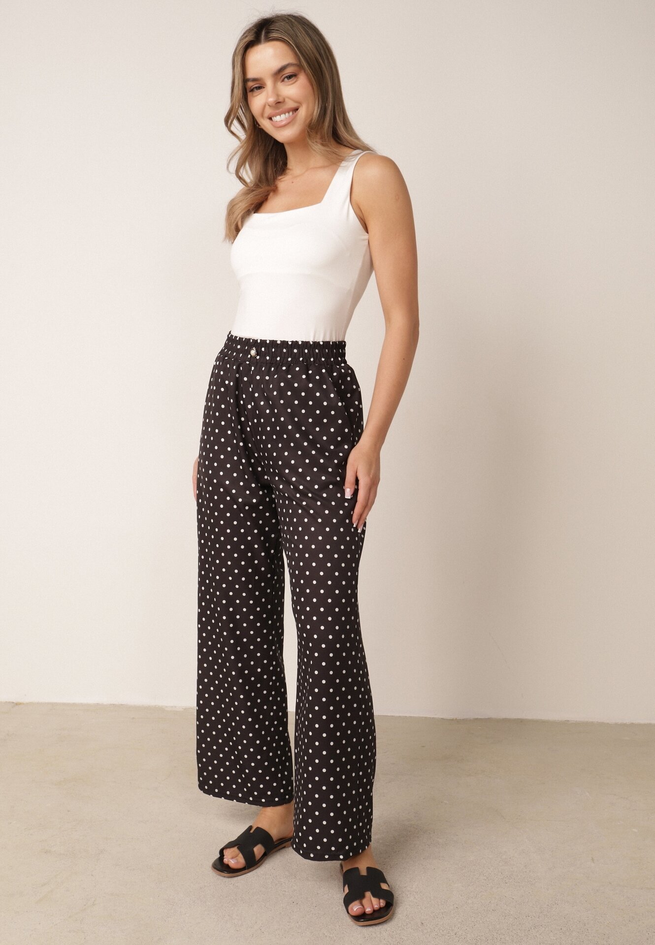 daysie Pantaloni Casual cu buline largi cu talie înaltă Soleano Negri
