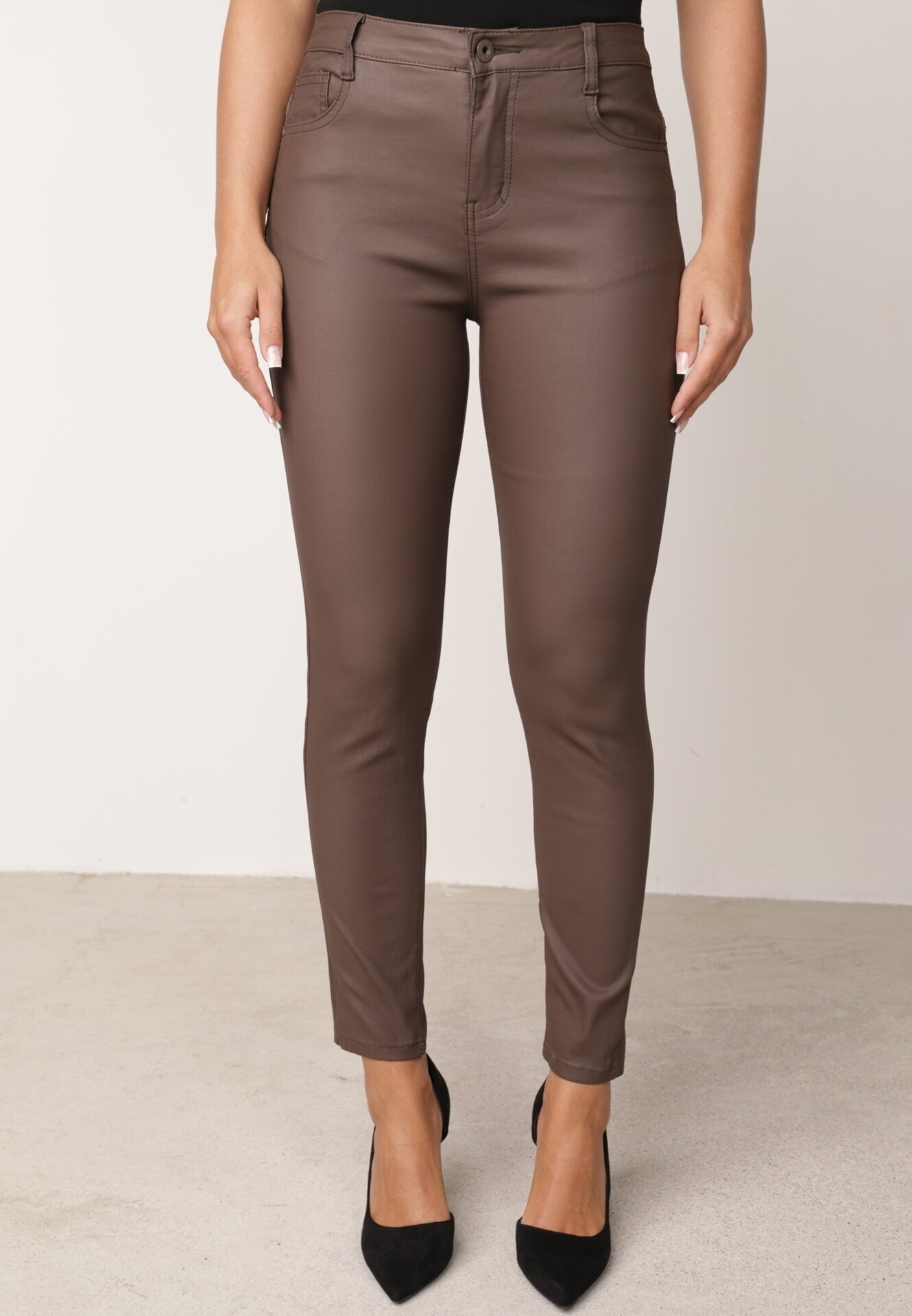 daysie Pantaloni Maro Skinny din Imitatie de Piele Awileda