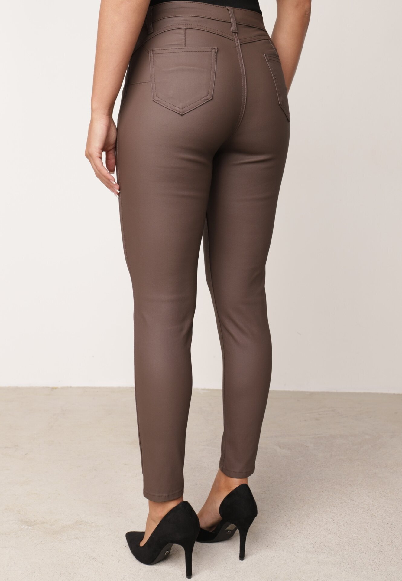 daysie Pantaloni Maro Skinny din Imitatie de Piele Awileda