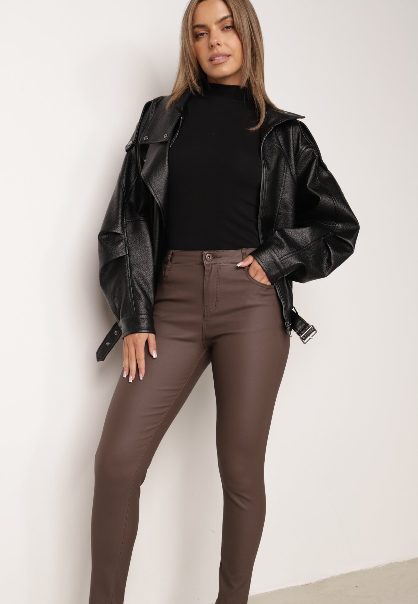 daysie Pantaloni Maro Skinny din Imitatie de Piele Awileda