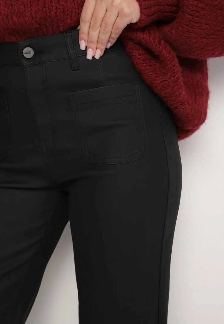 daysie Pantaloni negri din imitație de piele cu croială largă cu talie înaltă Leathora