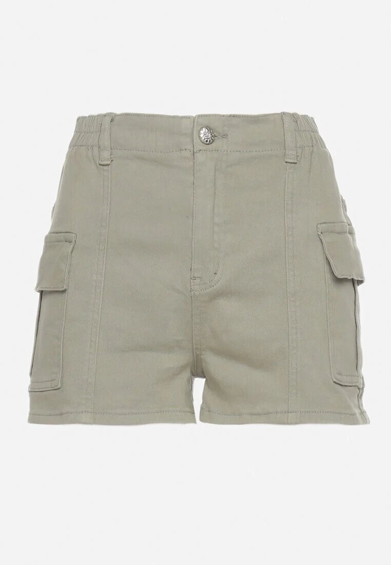 daysie Pantaloni scurți verzi de bumbac cu elastic în talie și buzunare cu clapetă Wiavara