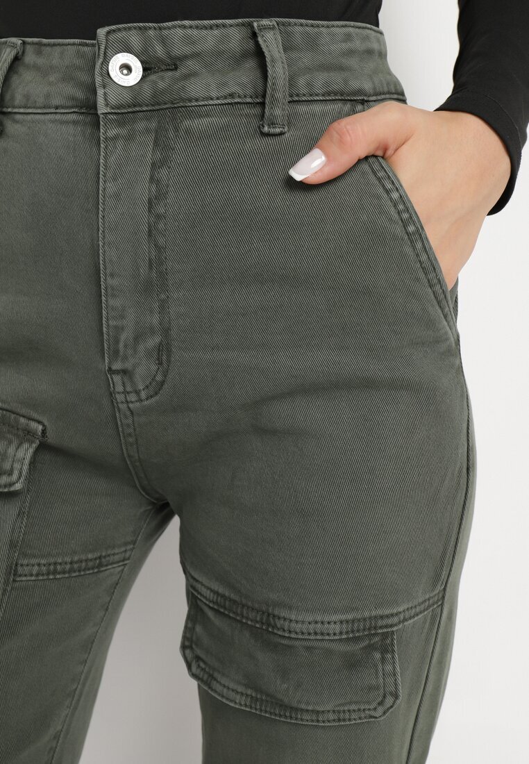 daysie Pantaloni Verde închis Cargo cu talie regulară și buzunare cu clapetă Elarial