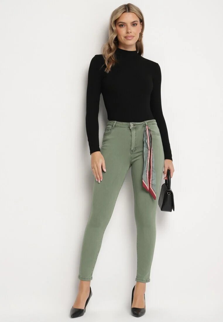 daysie Pantaloni Verde închis Skinny cu Talie Înaltă și Fundiță la Talie Diorene