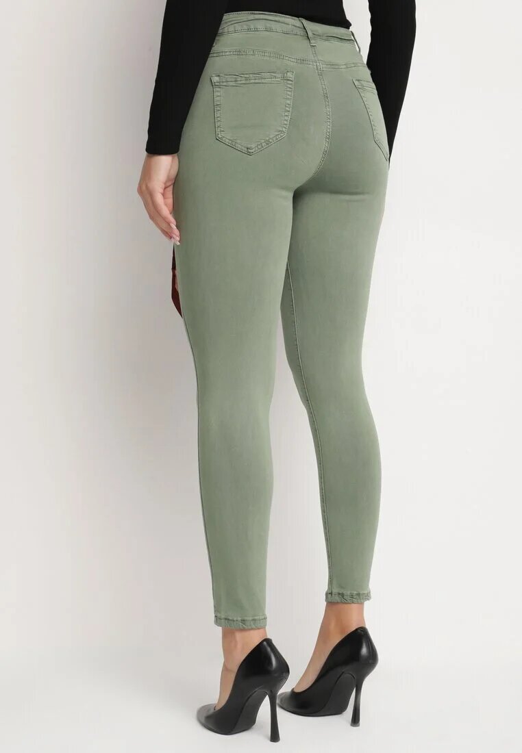 daysie Pantaloni Verde închis Skinny cu Talie Înaltă și Fundiță la Talie Diorene