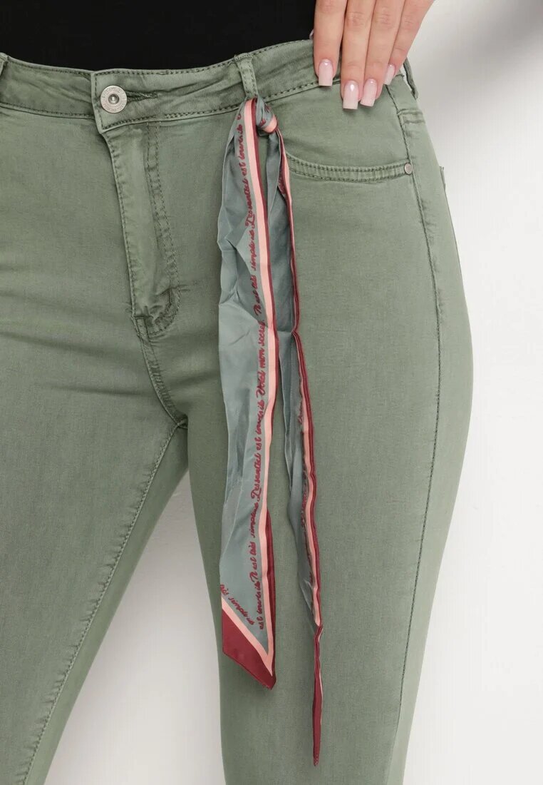 daysie Pantaloni Verde închis Skinny cu Talie Înaltă și Fundiță la Talie Diorene