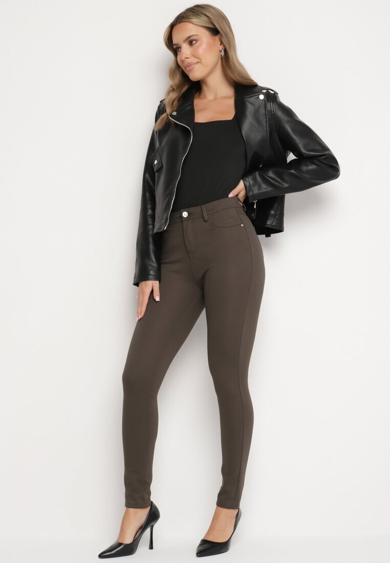 daysie Pantaloni Verzi închiși Skinny cu nasture și fermoar cu buzunare Zysuna