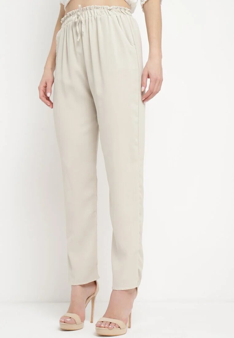 dbt fashion Pantaloni Bej deschis cu croială lejeră cu elastic în talie Brisaela