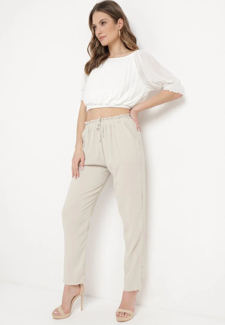 dbt fashion Pantaloni Bej deschis cu croială lejeră cu elastic în talie Brisaela