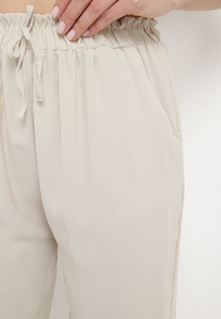 dbt fashion Pantaloni Bej deschis cu croială lejeră cu elastic în talie Brisaela