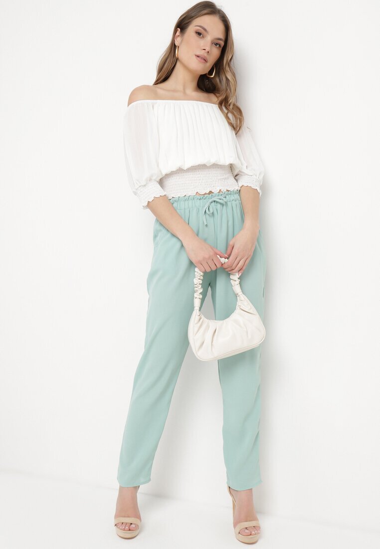 dbt fashion Pantaloni verde deschis cu croi lejer cu elastic în talie Brisaela