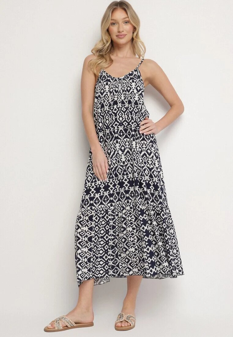 defox Bleumarin Rochie din Bumbac cu Model Geometric Koladiela