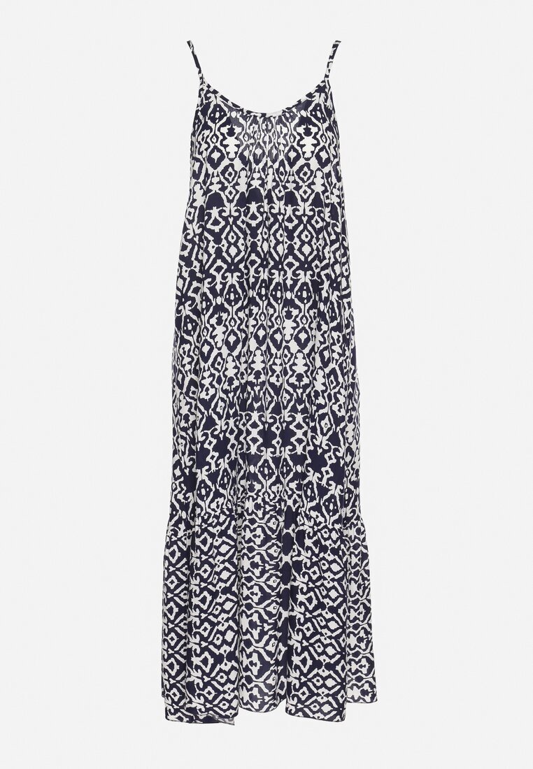 defox Bleumarin Rochie din Bumbac cu Model Geometric Koladiela