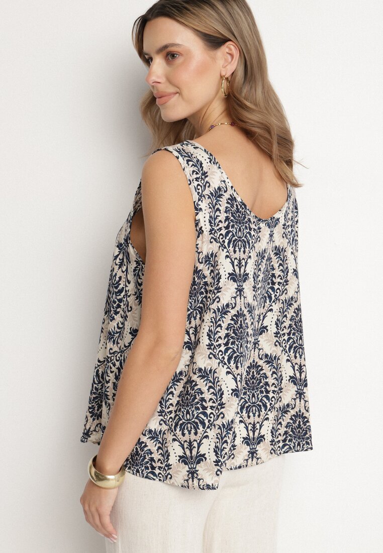 defox Bluză Albastră din Bumbac cu Model Boho Napolea