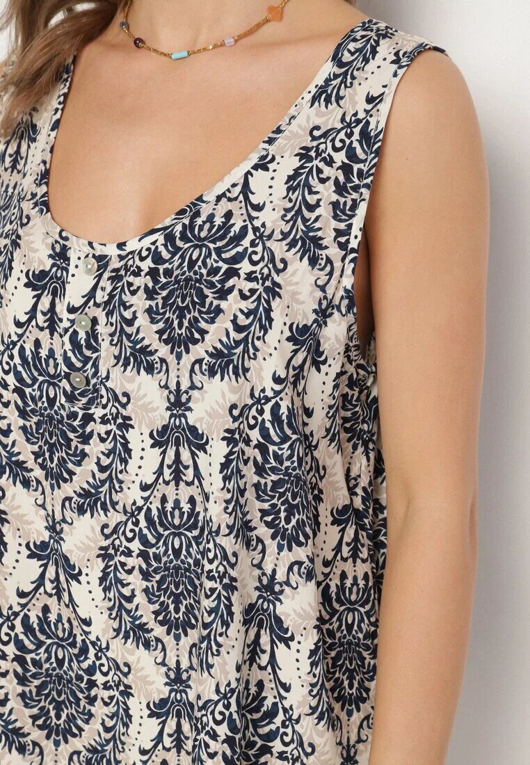 defox Bluză Albastră din Bumbac cu Model Boho Napolea