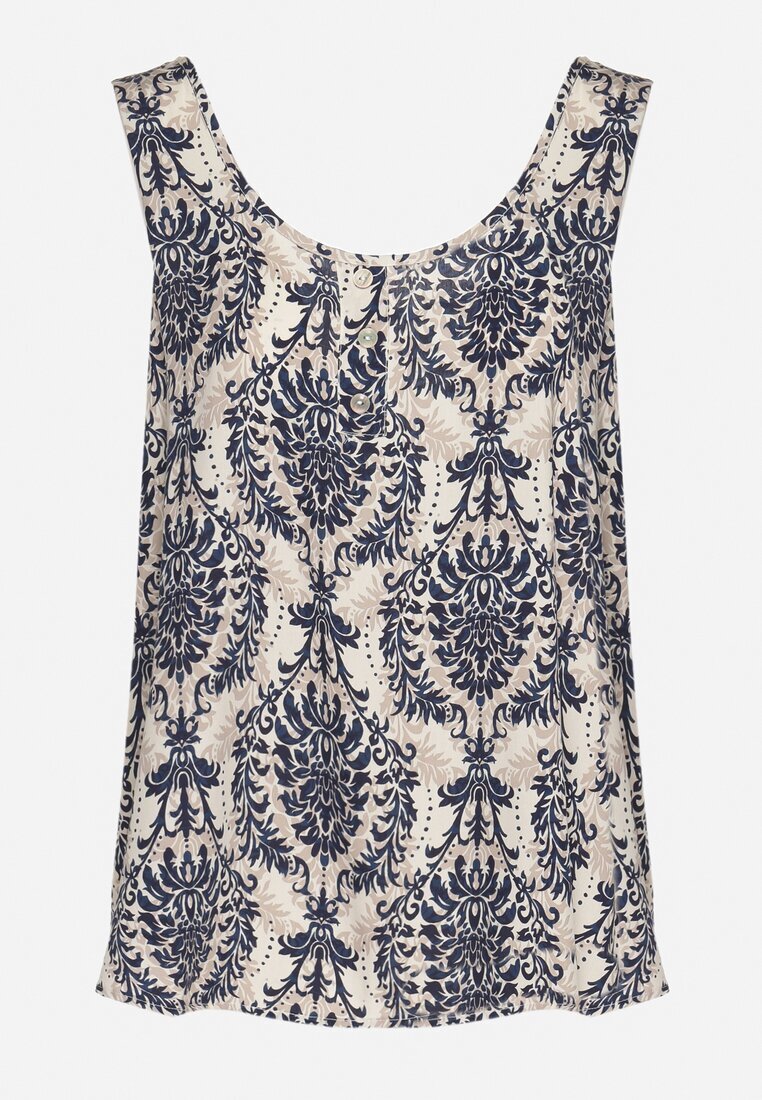 defox Bluză Albastră din Bumbac cu Model Boho Napolea