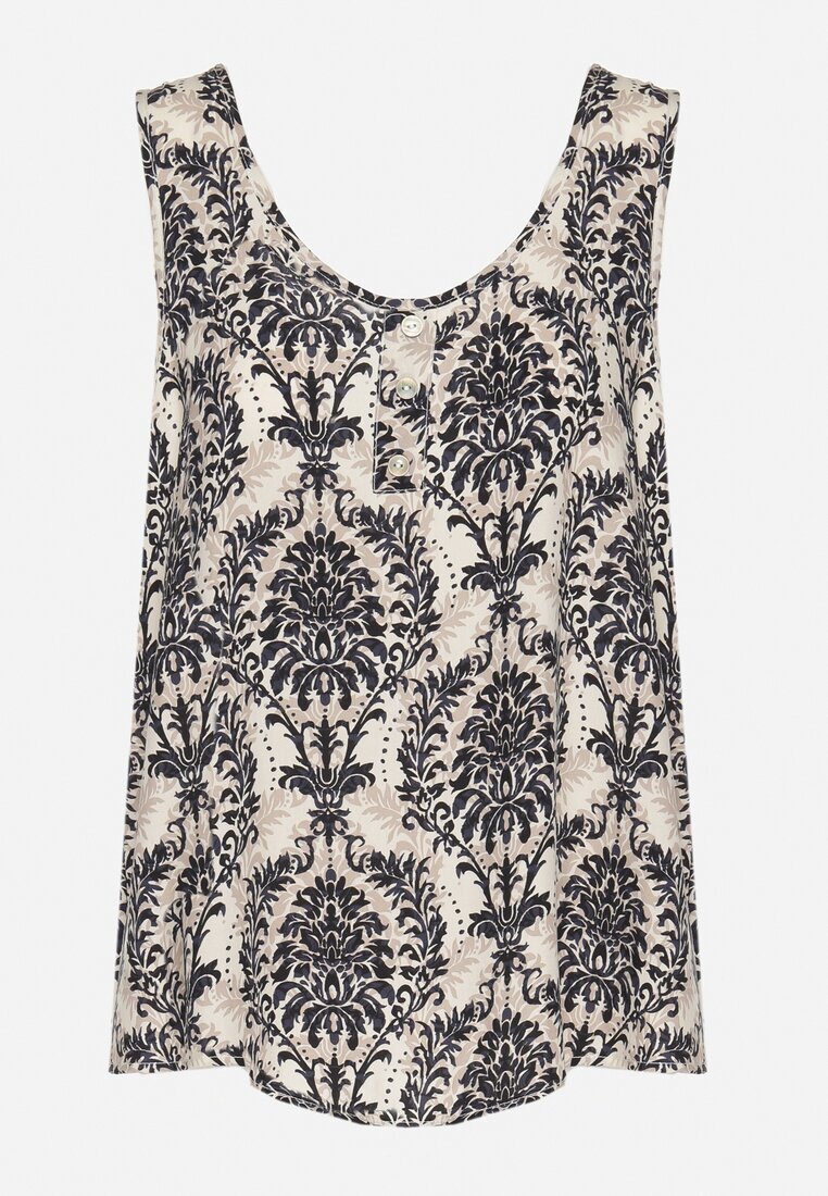 defox Bluză Negru-Bej din Bumbac cu Model Boho Napolea