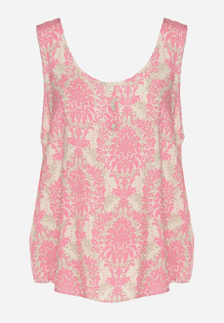 defox Bluză Roz-Bej din Bumbac cu Model Boho Napolea