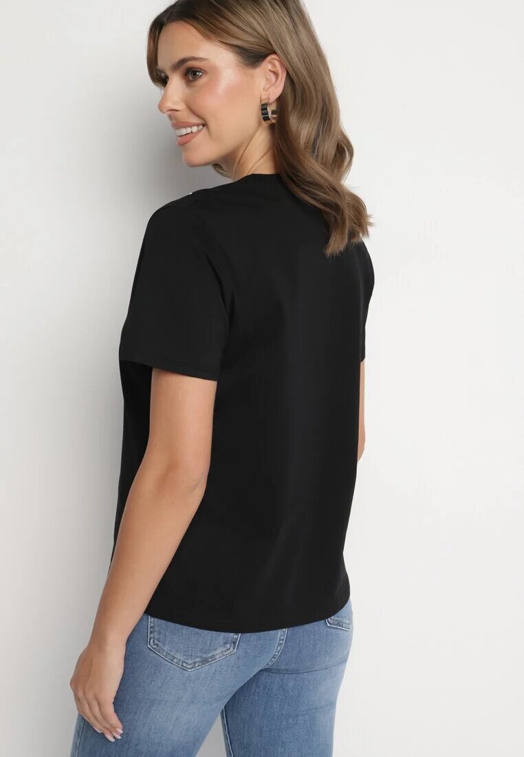 defox Bluză T-shirt Neagră din Bumbac Decorată cu Zirconii Marivista