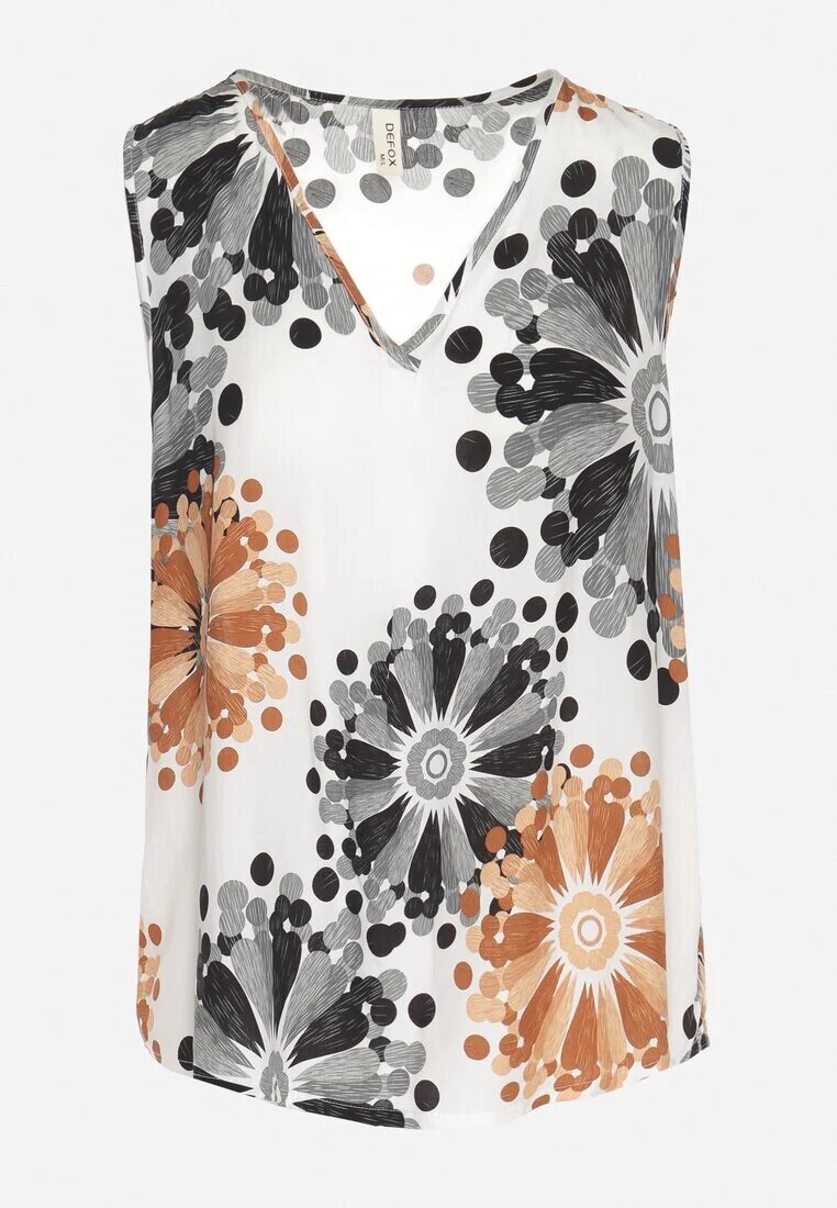 defox Bluză Top Negru-Bej din Bumbac cu Motiv Floral Ameliene