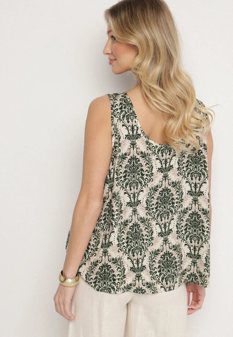 defox Bluză verde-bej din bumbac cu model Boho Napolea