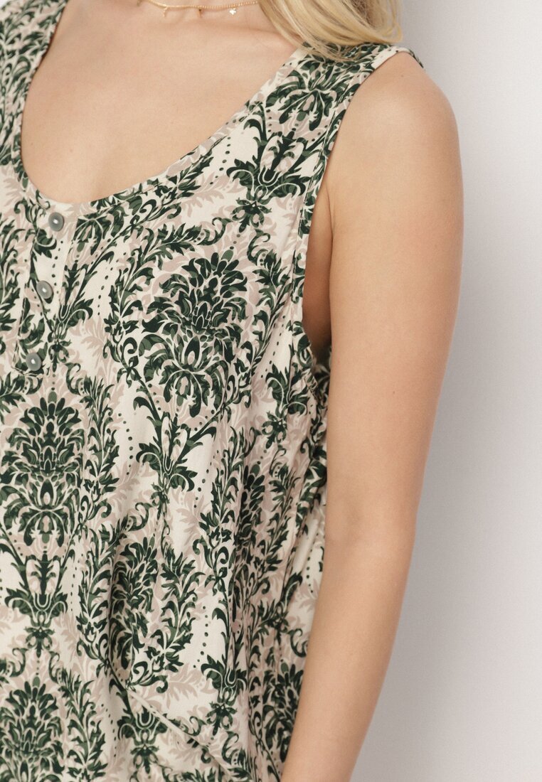 defox Bluză verde-bej din bumbac cu model Boho Napolea