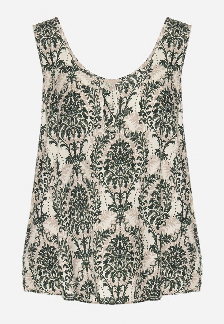 defox Bluză verde-bej din bumbac cu model Boho Napolea