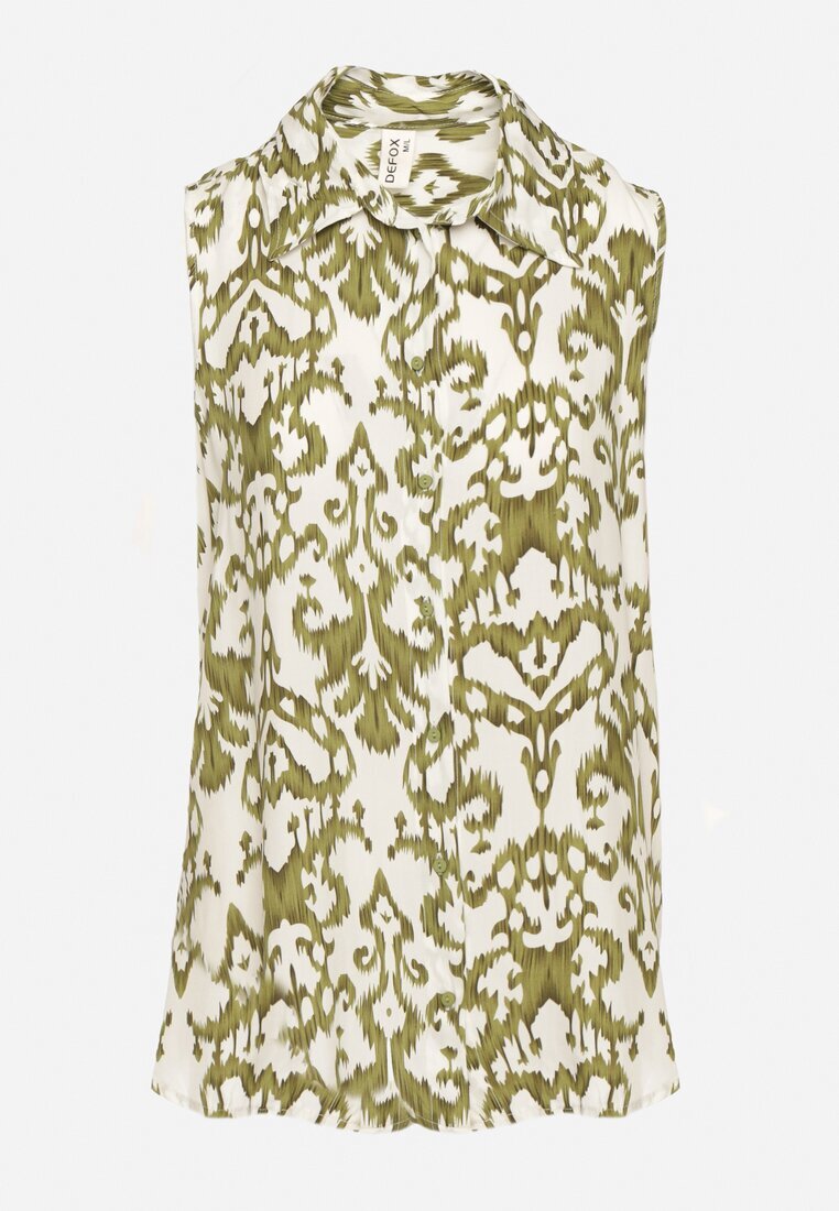 defox Bluză Verde de Bumbac Fără Mâneci cu Imprimeu Ornamental Jenalea