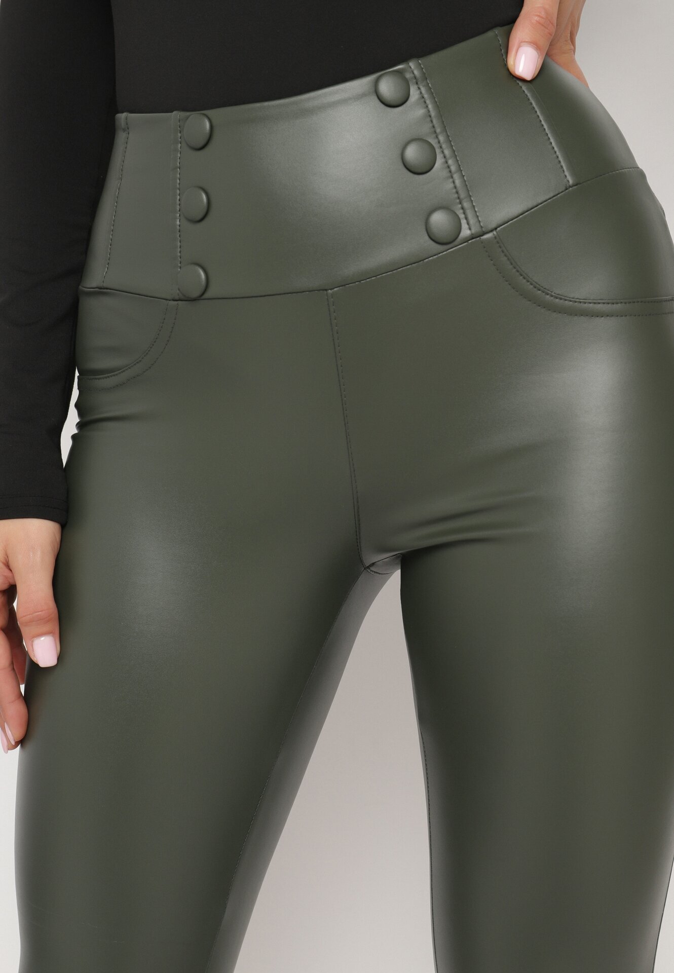 defox Colanți Verde închis din imitație de piele Căptușiți cu efect Push-Up Labrisa