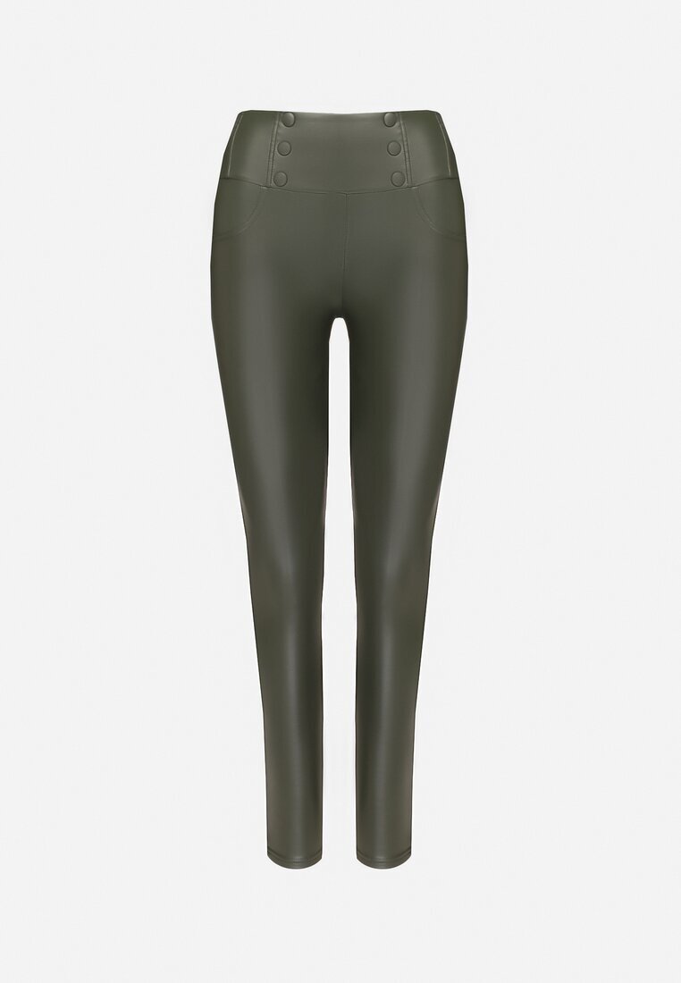 defox Colanți Verde închis din imitație de piele Căptușiți cu efect Push-Up Labrisa