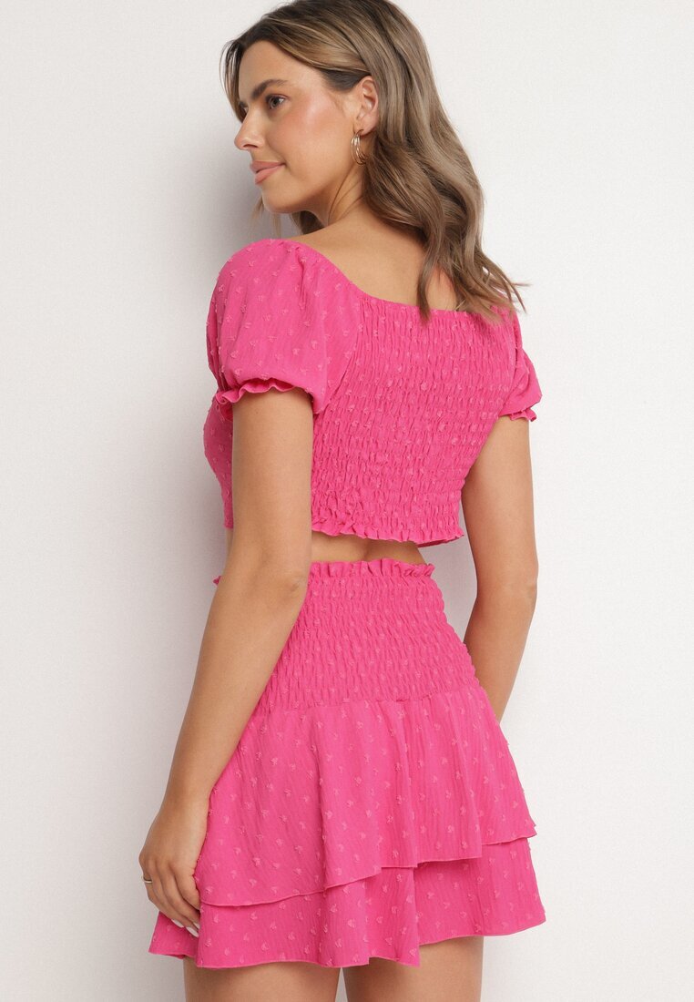 defox Completu Fucsia din țesătură embosată Fustă-Pantaloni scurți și Bluză spaniolă Sariloria