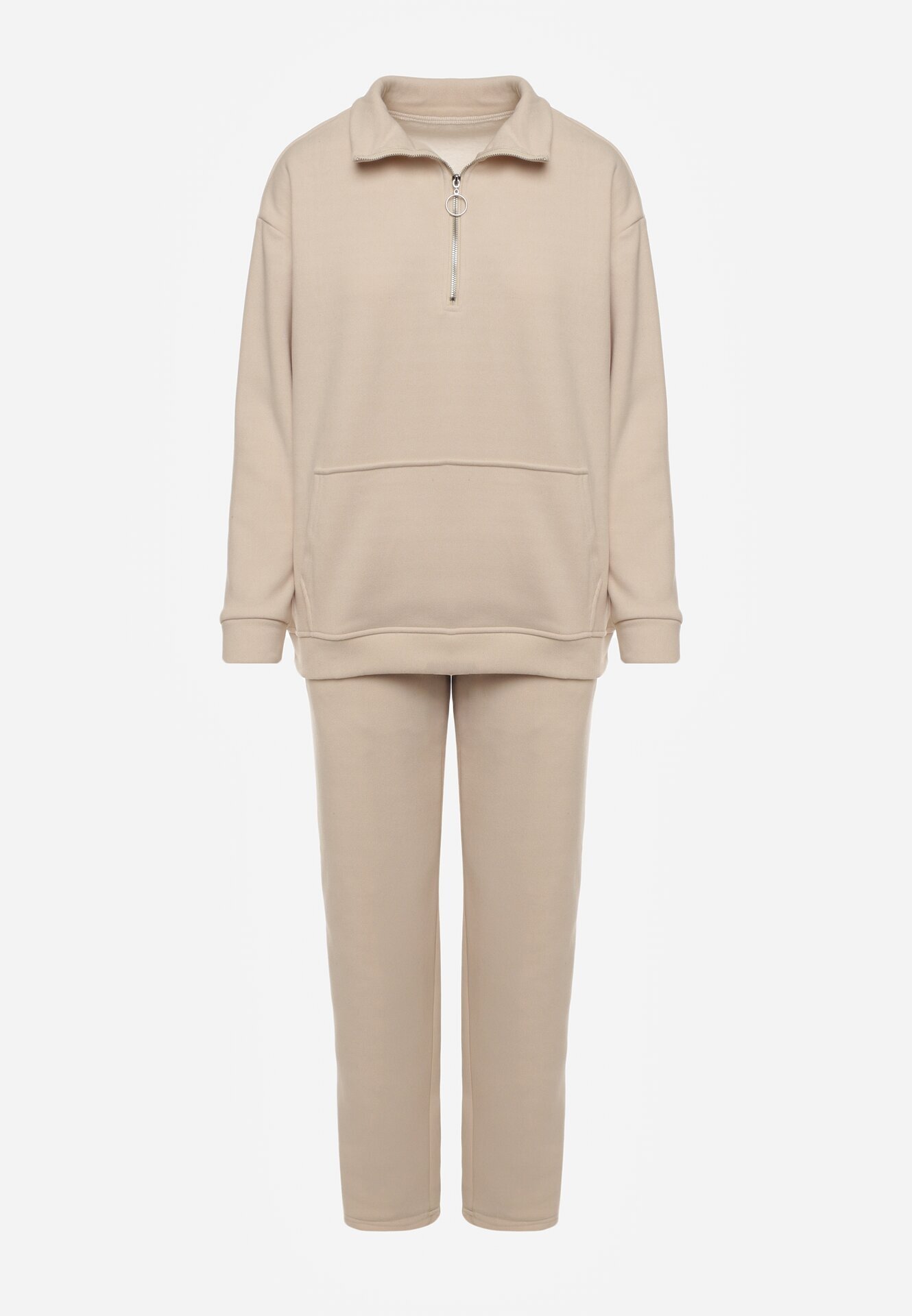 defox Compleu de Trening Bej din 2 piese din fleece cu bluză și pantaloni largi Aldonor