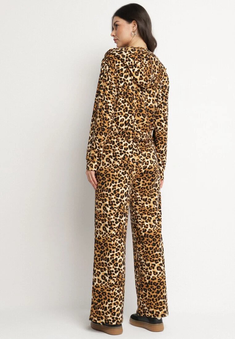 defox Compleu de trening Maro deschis cu imprimeu leopard Bluză și Pantaloni largi Edilessa