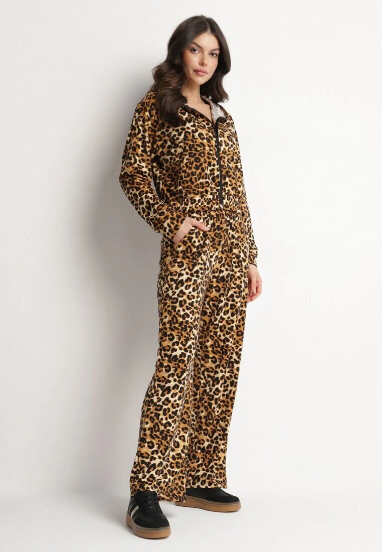 defox Compleu de trening Maro deschis cu imprimeu leopard Bluză și Pantaloni largi Edilessa