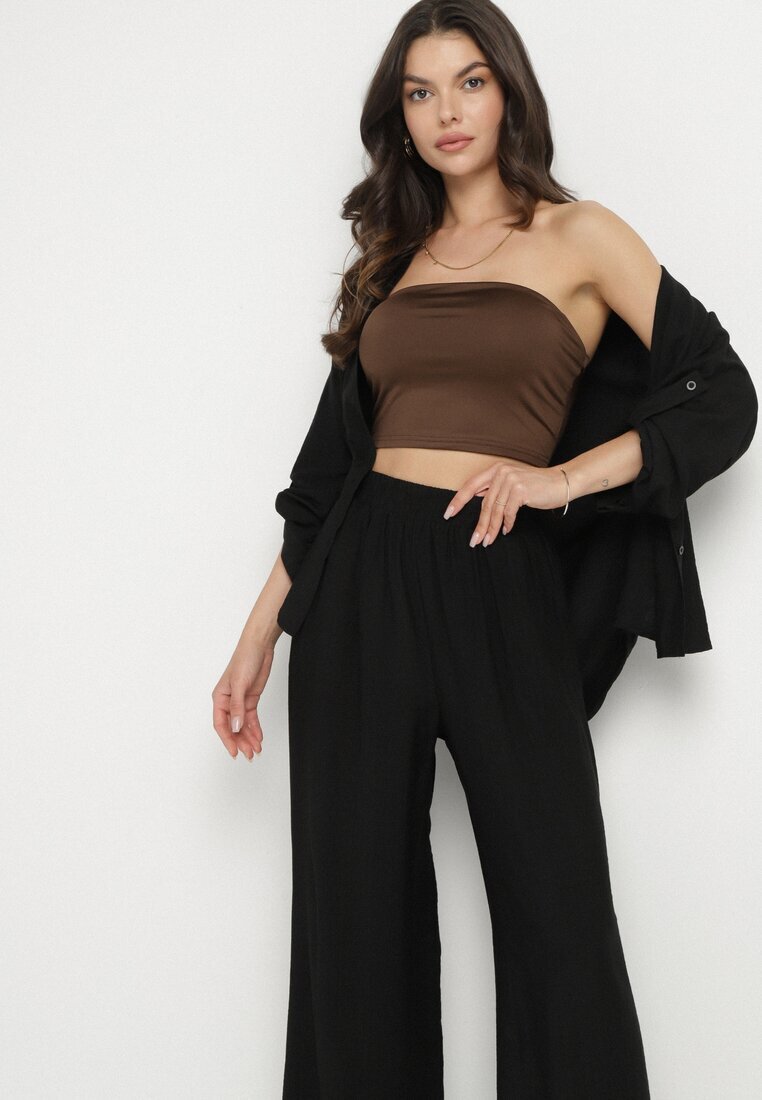 defox Compleu Negru din Viscoză Cămașă și Pantaloni Sesanila