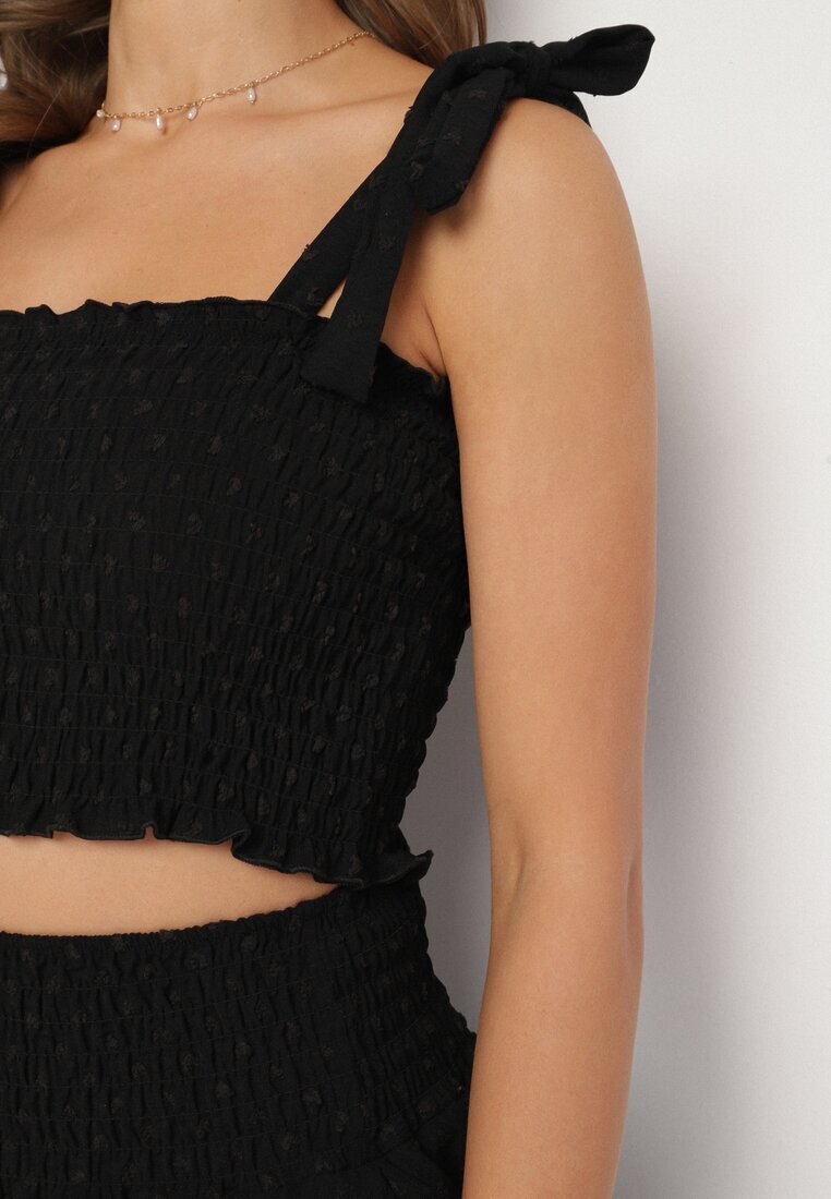 defox Compleu Negru Elastic Top cu Bretele Legate și Fustă Cloș Evialia