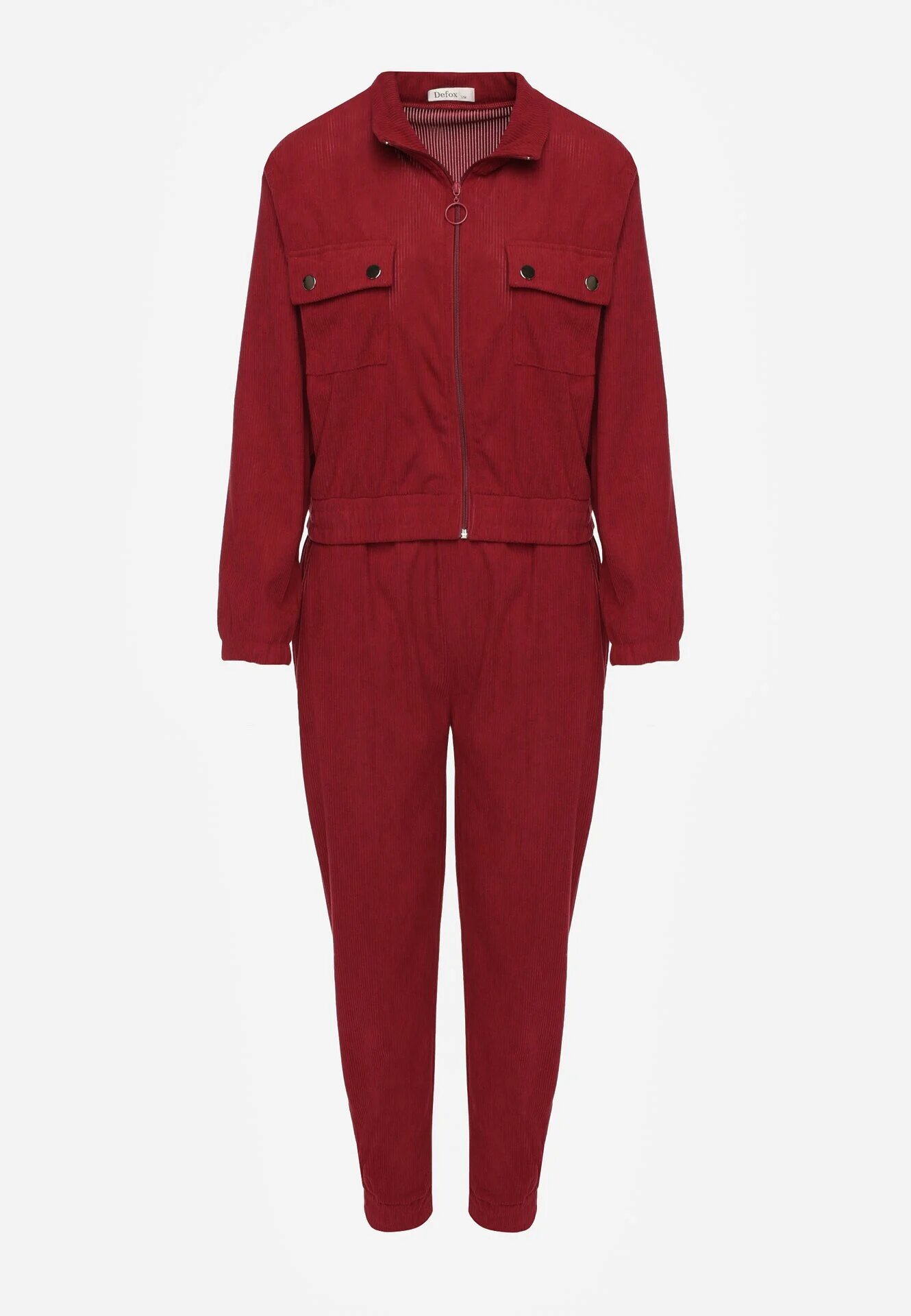 defox Compleu sport Bordeaux din material reiat Bluză cu guler și pantaloni cu elastic în talie Kerulla